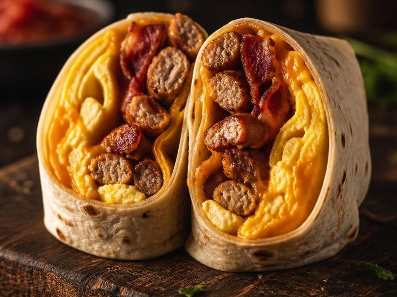 The Ultimate Breakfast Tortilla with sausage, bacon and egg