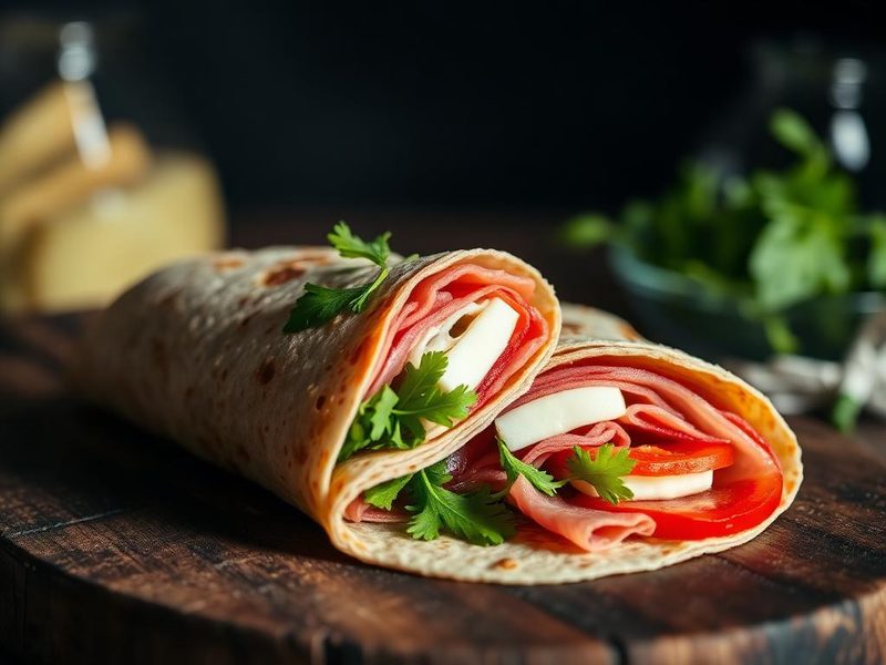 The Classic Italian wrap with prosciutto, mozzarella, tomato and rocket