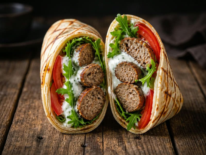 The Turkish wrap with Mediterranean style lamb kofta